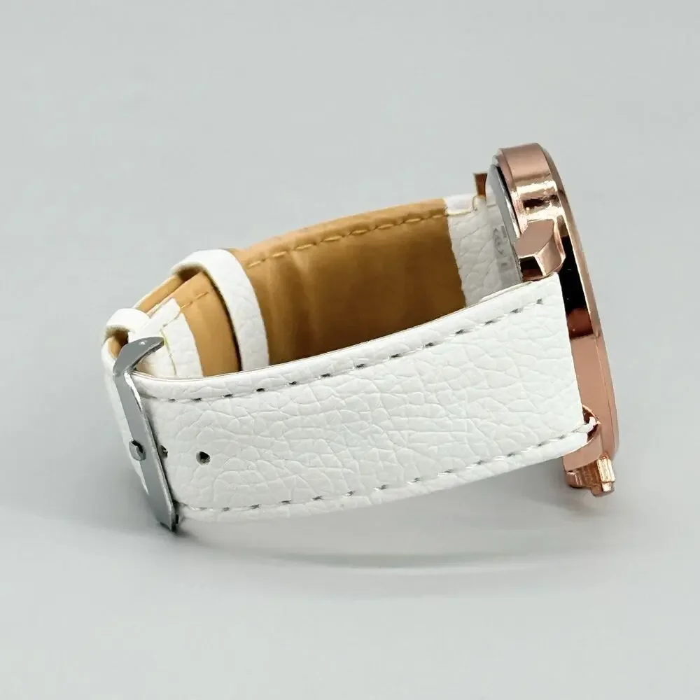 Geneva Womens Rose Gold Tone Watch White Strap Quartz Roman Numerals Earring Set